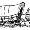 Pack of 4, 6 inch x 4 inch Gloss Stickers Line Drawing Covered Wagon
