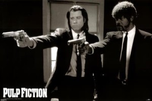 Pulp Fiction Duo Guns Vincent and Jules John Travolta and Samuel L. Jackson Poster, 24 by 36-Inch