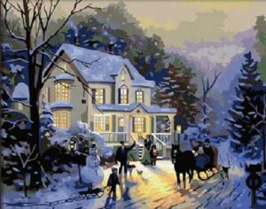 Diy home decor digital canvas oil painting by number kits Winter Night 16*20 inch.
