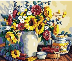 Diy oil painting, paint by number kit- Daisies bloom 16*20 inch.
