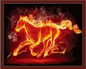 Diy oil painting, paint by number kit- Fire horse 16*20 inch.