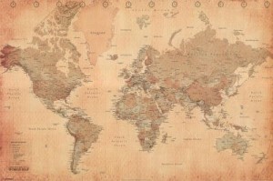 Pyramid World Map Vintage Style Poster Print