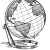 Clear Window Cling 6 inch x 4 inch Line Drawing Globe