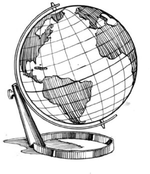 Clear Window Cling 6 inch x 4 inch Line Drawing Globe