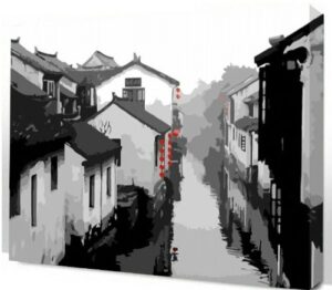 Diy oil painting, paint by number kit- Ink town 16*20 inch.