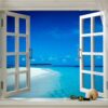WINDOW ONTO TROPICS poster lovely blue sky water breeze PRISTINE white sand 24X36