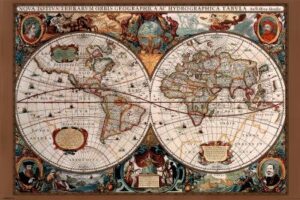 17th Century World Map Poster Print
