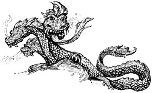 Pack of 4, 6 inch x 4 inch Gloss Stickers Line Drawing Dragon