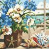 Diy oil painting, paint by number kit- Flowers And Sea 16*20 inch.
