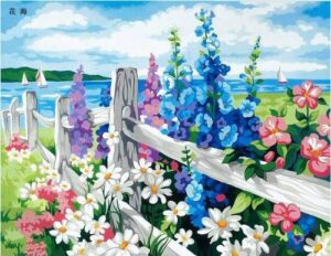 Diy oil painting, paint by number kit- Sea of flowers 16*20 inch.