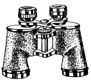 Pack of 4, 6 inch x 4 inch Gloss Stickers Line Drawing Binoculars